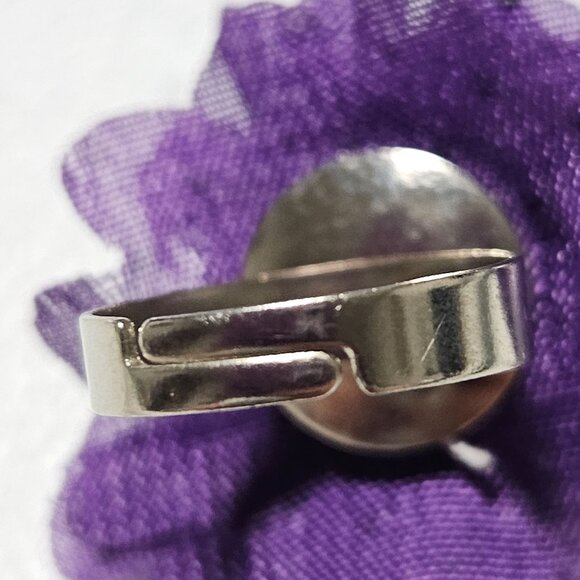 Retro Boho Purple Fabric Flower Adjustable Ring 70s 80s Fashion Jewelry Women - Picture 4 of 5